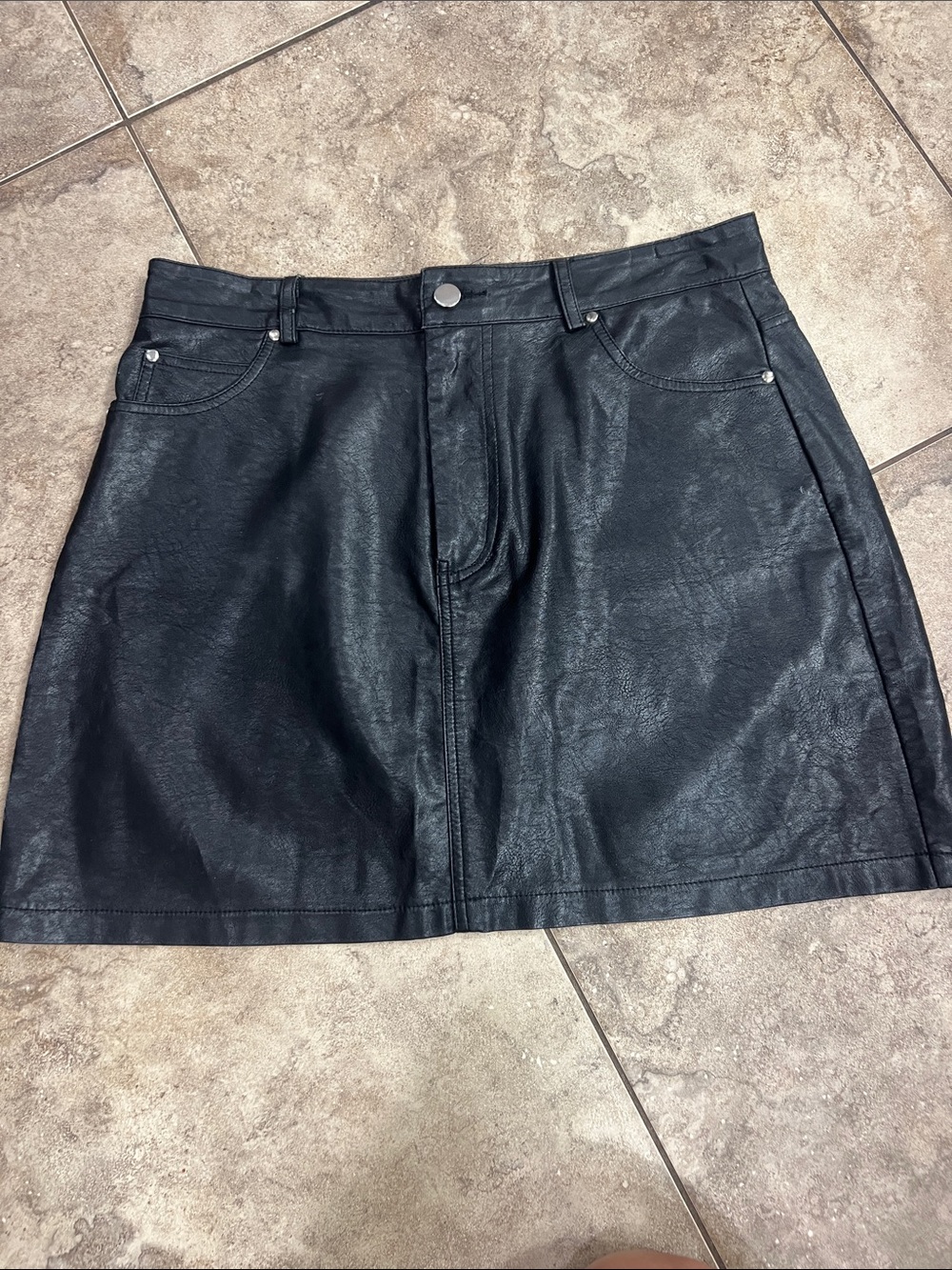 HYFVE Black Faux Leather Mini Skirt with Front Pockets